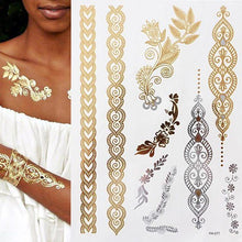 Load image into Gallery viewer, Womens Metallic Temporary Sticker Tattoos Gold Silver Waterproof Tattoos for Women
