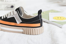 将图片加载到图库查看器，Womens New Spring Fashion Canvas Casual Flats Striped Vulcanize Fashion Style Sneakers Low-Cut Trainers Canvas Flat Sneakers Casual Slip On Canvas Comfortable Design
