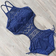 Load image into Gallery viewer, Women's One-Piece Bikini Solid Crochet Swimsuit
