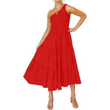 Load image into Gallery viewer, Womens One Shoulder Sleeveless Smocked Ruffle Tiered Beach Long Midi Dress
