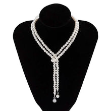 将图片加载到图库查看器，Women's Elegant Multi-Layered Faux Pearl Necklace, Boho Tassel Pendant, Dual-Strand Jewelry
