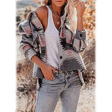 Load image into Gallery viewer, Women's Plaid Long Sleeve Button Down Collar Coat
