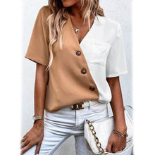 Load image into Gallery viewer, Women's Pocket Button V-Neck Short Sleeve Shirt
