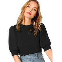 将图片加载到图库查看器，Women's Puff Sleeve Pullover Keyhole Back Blouse
