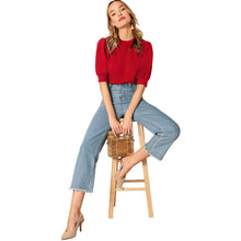 将图片加载到图库查看器，Women's Puff Sleeve Pullover Keyhole Back Blouse
