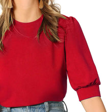 将图片加载到图库查看器，Women's Puff Sleeve Pullover Keyhole Back Blouse
