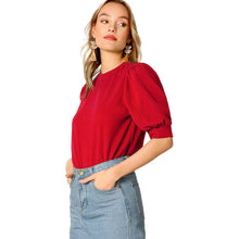 将图片加载到图库查看器，Women's Puff Sleeve Pullover Keyhole Back Blouse
