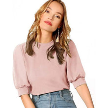 将图片加载到图库查看器，Women's Puff Sleeve Pullover Keyhole Back Blouse
