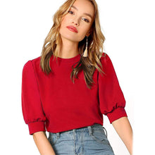 将图片加载到图库查看器，Women's Puff Sleeve Pullover Keyhole Back Blouse
