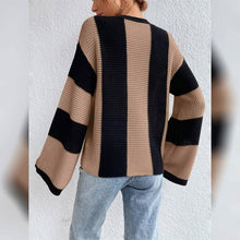 将图片加载到图库查看器，Women's Pullover Ribbed Knit Patchwork Striped Sweater
