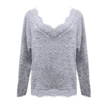 Load image into Gallery viewer, Women's Pullover Sweater Knitted Solid Colored Casual Acrylic Long Sleeve Loose Sweater Cardigans V Neck

