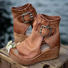 Load image into Gallery viewer, Womens Red Sandals Summer Retro Peep Toe Elegant Comfortable Leather Design For Women
