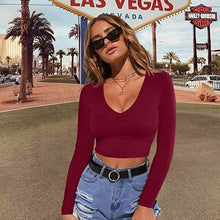 Load image into Gallery viewer, Women's Sexy Bodycon Scoop Neck Long Sleeve Slim Crop Top
