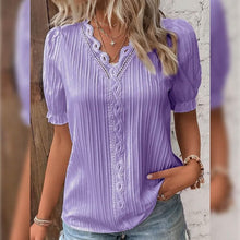 Load image into Gallery viewer, Women's Shirt Blouse Plain Lace Short Sleeve Casual Basic V Neck
