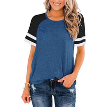 Load image into Gallery viewer, Womens Short Sleeve Shirts Crew Neck Color Block
