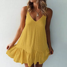 将图片加载到图库查看器，Women's Sleeveless Solid Color V-Neck Mini Dress
