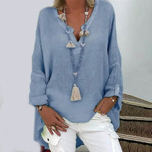 将图片加载到图库查看器，Women's Solid Colored Long Sleeve Button V Neck Basic Top
