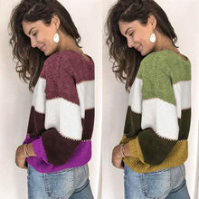 将图片加载到图库查看器，Women's Striped Patchwork Streetwear Loose Knitted Pullovers Tops
