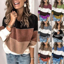 将图片加载到图库查看器，Women's Striped Patchwork Streetwear Loose Knitted Pullovers Tops
