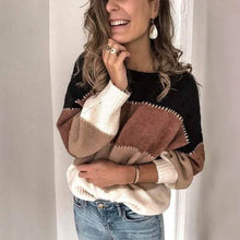 将图片加载到图库查看器，Women's Striped Patchwork Streetwear Loose Knitted Pullovers Tops
