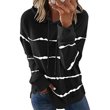 将图片加载到图库查看器，Women's Striped Printed Long Sleeve Drawstring Pullover Hoodie
