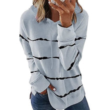 将图片加载到图库查看器，Women's Striped Printed Long Sleeve Drawstring Pullover Hoodie

