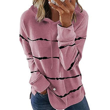 将图片加载到图库查看器，Women's Striped Printed Long Sleeve Drawstring Pullover Hoodie

