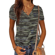 Load image into Gallery viewer, Women's Summer Camo V Neck Short Sleeve Tee Shirts Casual Loose Blouse Tops
