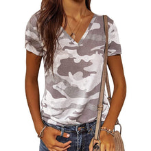 Load image into Gallery viewer, Women's Summer Camo V Neck Short Sleeve Tee Shirts Casual Loose Blouse Tops
