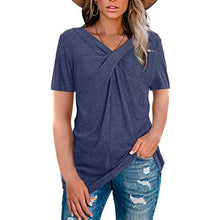 Load image into Gallery viewer, Women's Summer Shirts V Neck Short Sleeve Tops Cross Knot

