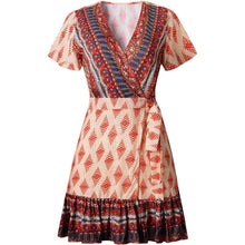 Load image into Gallery viewer, Women's Summer Wrap V Neck Bohemian Floral Print Mini Dress
