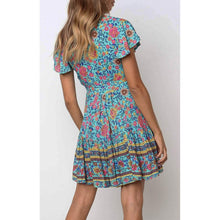 Load image into Gallery viewer, Women's Summer Wrap V Neck Bohemian Floral Print Mini Dress
