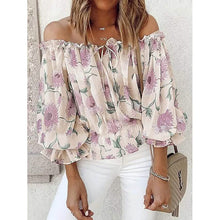 将图片加载到图库查看器，Women's T-Shirt Floral Print Off Shoulder Top Puff Sleeves
