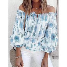 将图片加载到图库查看器，Women's T-Shirt Floral Print Off Shoulder Top Puff Sleeves
