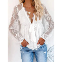 Load image into Gallery viewer, Women's Tunic Blouse Eyelet Top V Neck Tops
