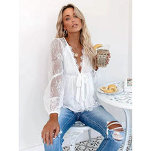Load image into Gallery viewer, Women's Tunic Blouse Eyelet Top V Neck Tops
