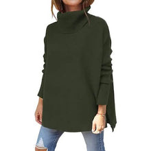 将图片加载到图库查看器，Women's Turtleneck Oversized Sweaters Long Batwing Sleeve Spilt Hem Tunic
