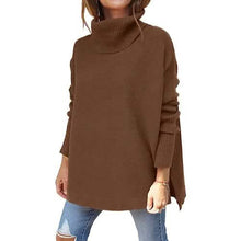 将图片加载到图库查看器，Women's Turtleneck Oversized Sweaters Long Batwing Sleeve Spilt Hem Tunic
