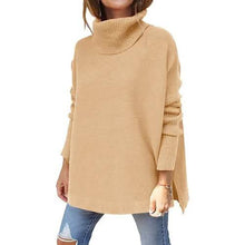 将图片加载到图库查看器，Women's Turtleneck Oversized Sweaters Long Batwing Sleeve Spilt Hem Tunic
