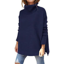 将图片加载到图库查看器，Women's Turtleneck Oversized Sweaters Long Batwing Sleeve Spilt Hem Tunic
