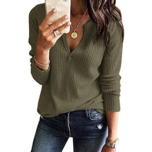 Load image into Gallery viewer, Women's V Neck Waffle Knit Henley Tops
