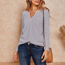 Load image into Gallery viewer, Women's V Neck Waffle Knit Henley Tops

