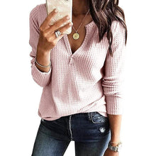 Load image into Gallery viewer, Women's V Neck Waffle Knit Henley Tops
