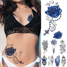 Load image into Gallery viewer, Womens Waterproof Temporary Tattoo Sticker Blue Flower Luxury Big Tatoo For Body Arm
