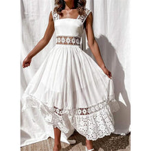 将图片加载到图库查看器，Women's White Sleeveless Solid Lace Panel Dress
