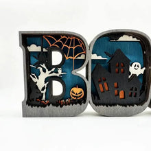 Load image into Gallery viewer, Wooden 3D Halloween Letter Shaped LED Light
