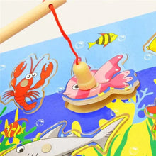 Load image into Gallery viewer, Wooden Magnetic Ocean Fishing Toy Game &amp; Puzzle Board Juguetes Fish Magnet Toy Educational Outdoor Fun for Child Gift
