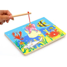 Load image into Gallery viewer, Wooden Magnetic Ocean Fishing Toy Game &amp; Puzzle Board Juguetes Fish Magnet Toy Educational Outdoor Fun for Child Gift
