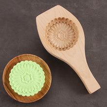 Load image into Gallery viewer, Wooden Tradition Moon Cake Molds Desserts Tools Cake Biscuit Baking Mold Three Dimensional Flower Pattern Wooden Mold Carved Round Wooden Mould Press Mooncake Mold Middle Eastern Cookie  Cake Mold
