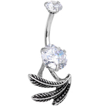 将图片加载到图库查看器，Clear Gem Feather Trio Dangle Belly Ring

